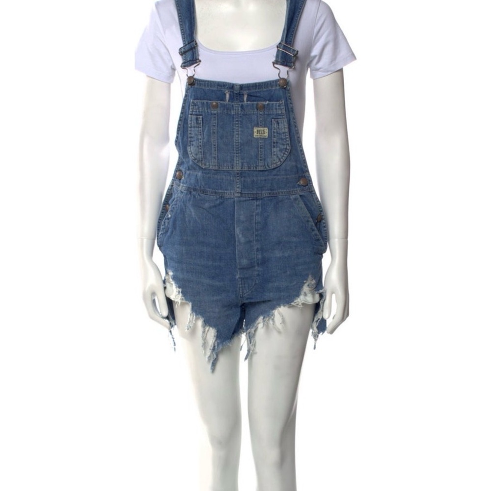 R13 XS Denim Distressed Overalls